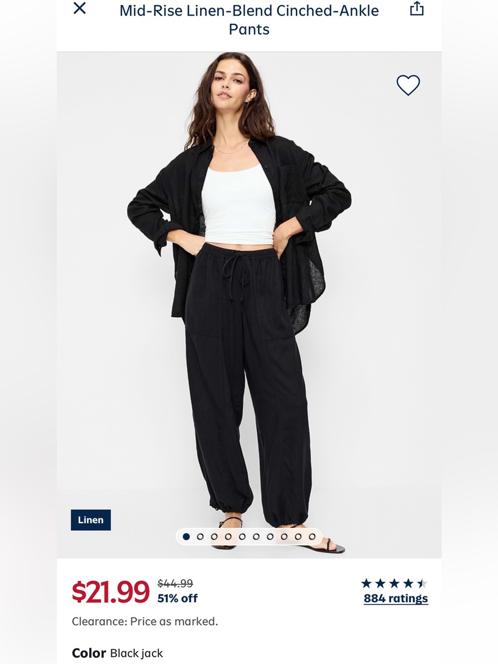 Old Navy Black Mid-Rise Linen-Blend Cinched-Ankle Jogger Pants